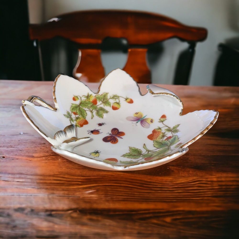 Vtg Royal Crown Japan SPRING TIME Gold Trim Butterfly Floral Trinket Candy Dish